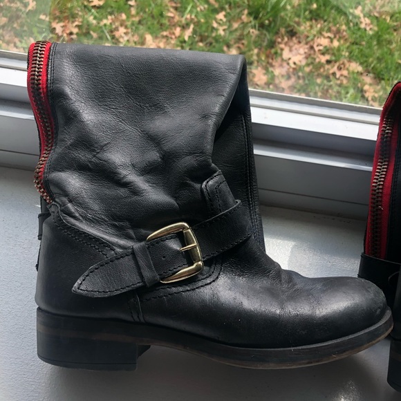 Steve Madden Lindley Biker Boots Knee High Black Leather size 7 - Picture 8 of 16